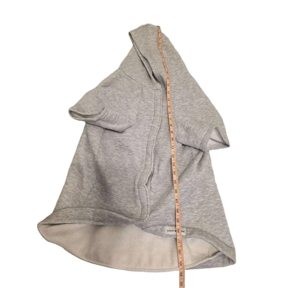 Lucky Brand Light Grey Hood Graphic Print‎ Dog Coat Velcro Closure Leash Hole